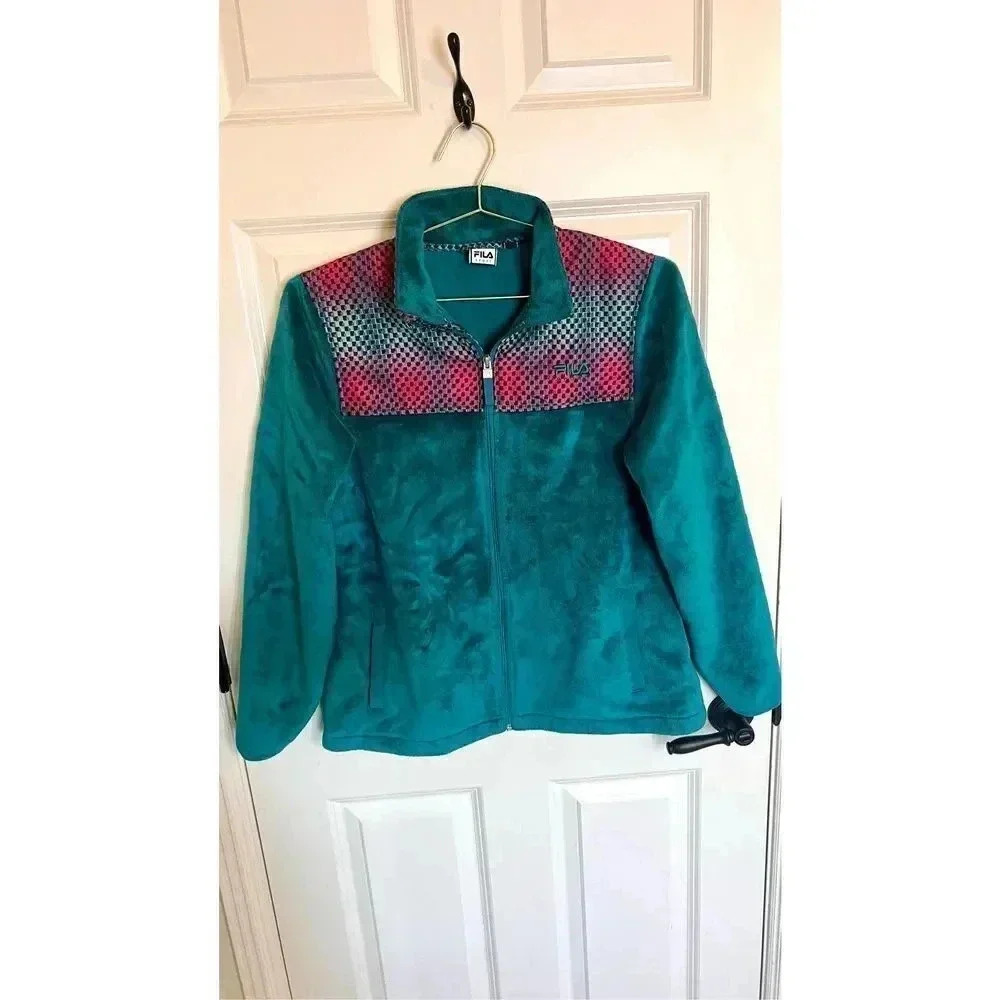Fila Sports Womens Green Fleece Long Sleeve Mock Neck Zip Up Jacket Size Medium